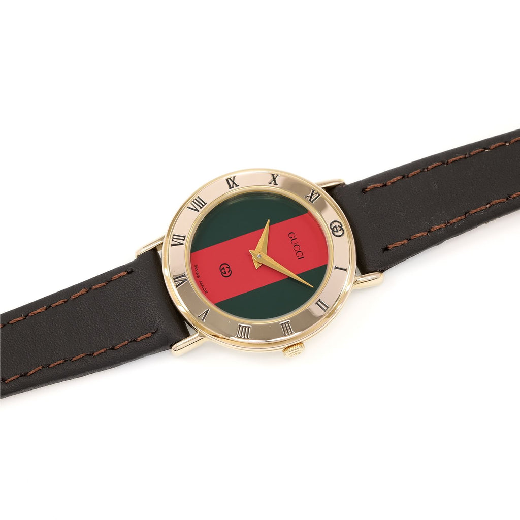 Gucci 3000L Ladies Red & Green Dial gold watch