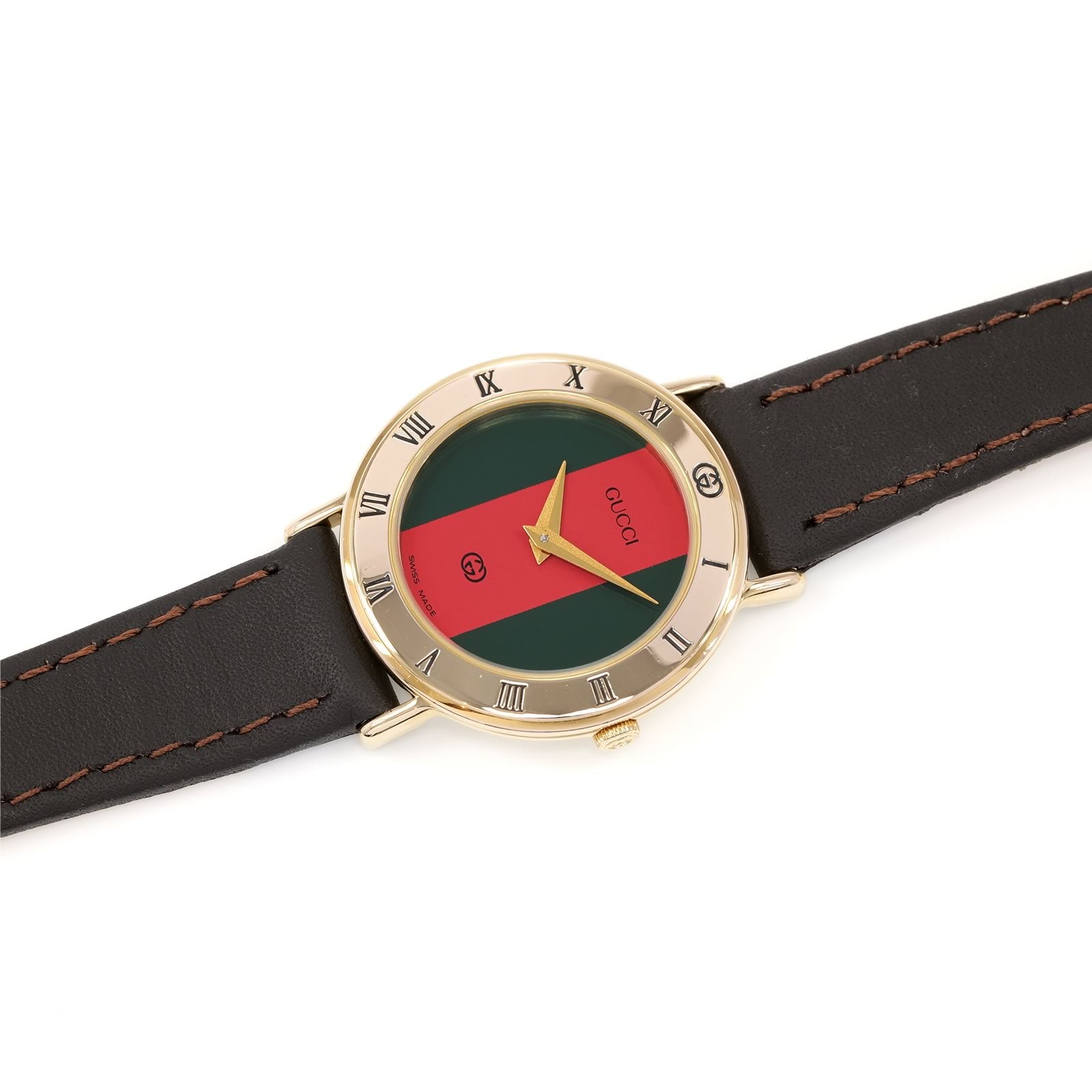 Gucci 3000L Ladies Red & Green Dial gold watch