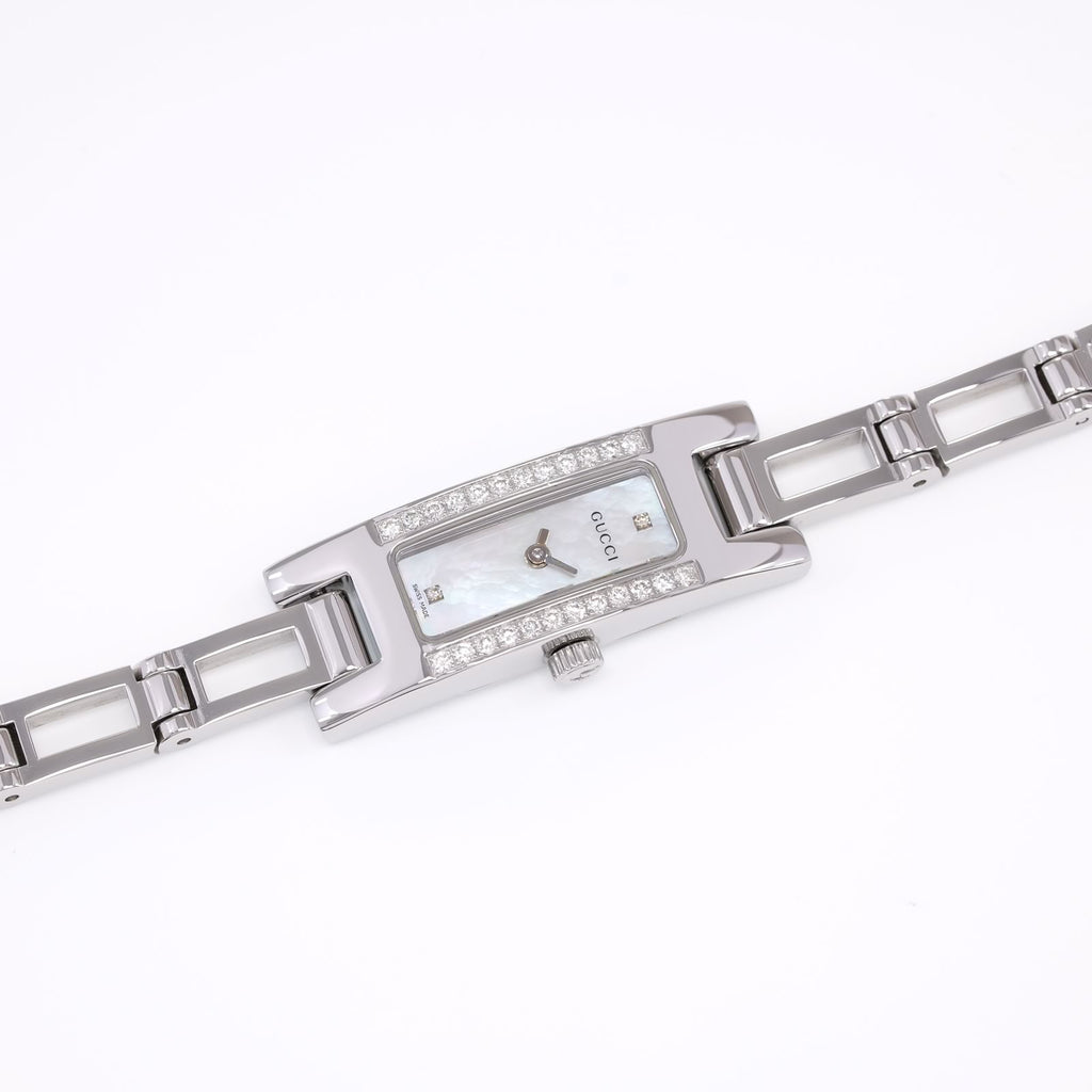 Gucci 3900L Ladies White Mother of Pearl Dial Rectangular watch with diamond bezel