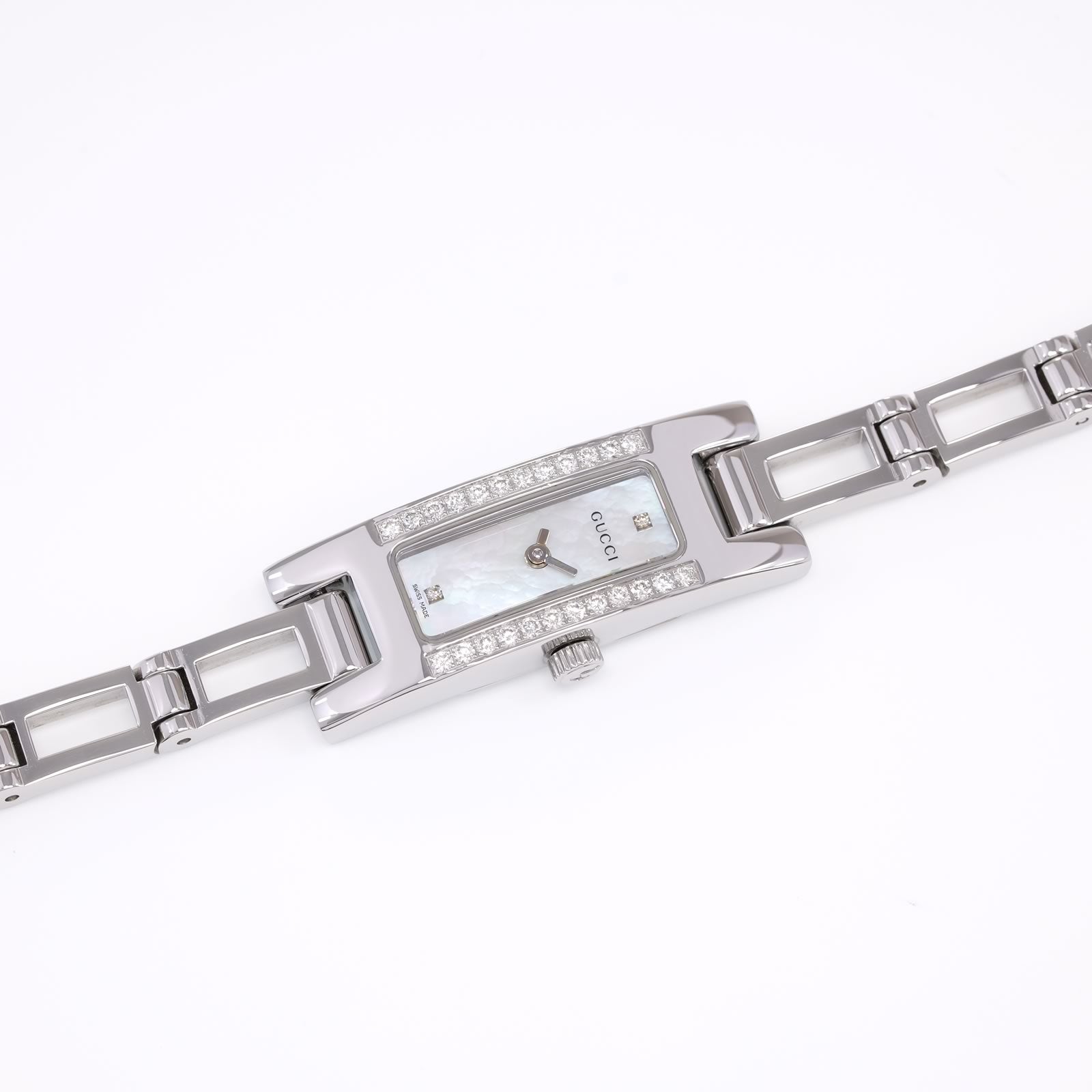 Gucci 3900L Ladies White Mother of Pearl Dial Rectangular watch with diamond bezel