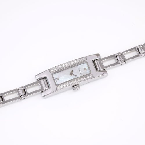 Gucci 3900L Ladies White Mother of Pearl Dial Rectangular watch with diamond bezel