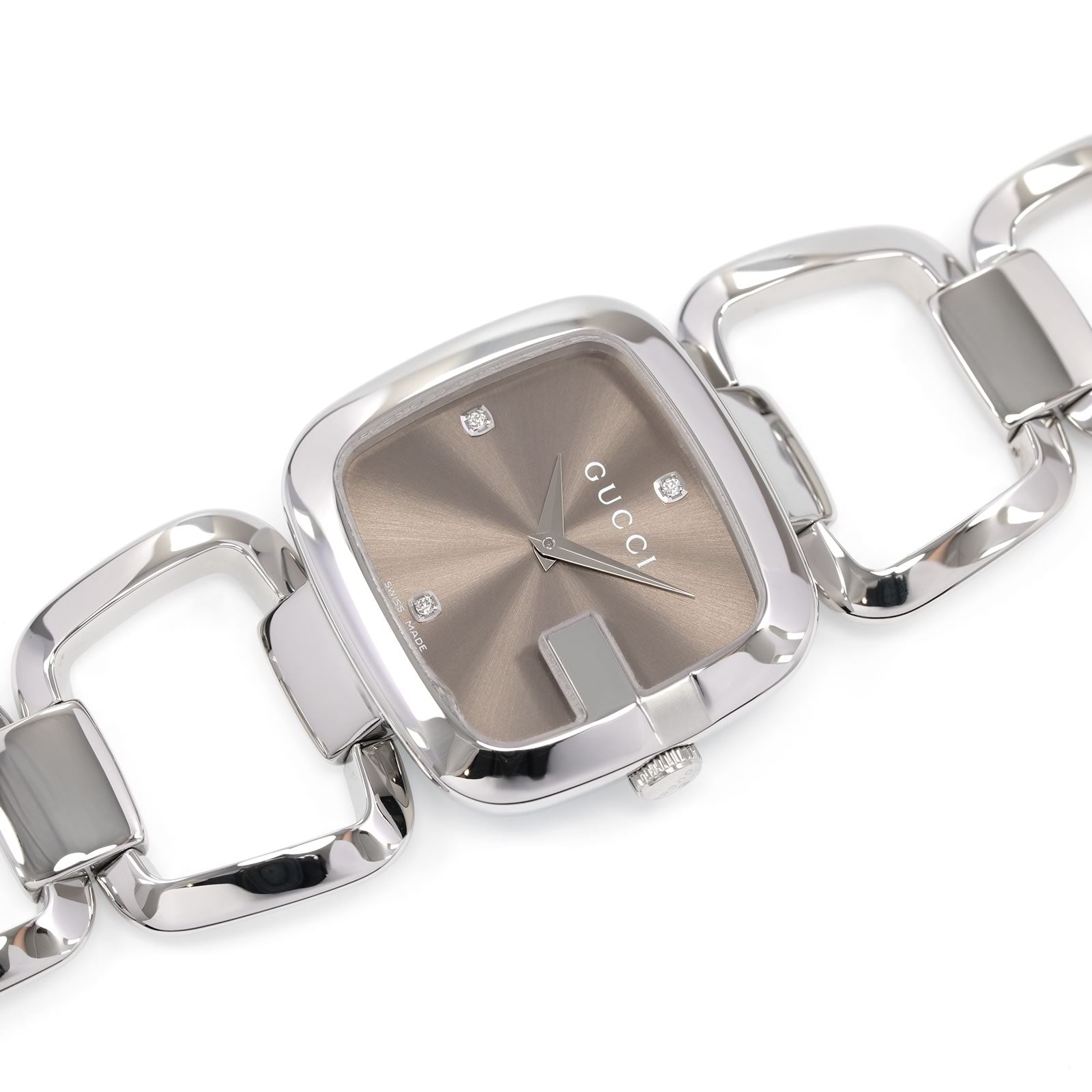 Gucci G-Gucci Brown Square Dial 3 Diamond Ladies Watch YA125401