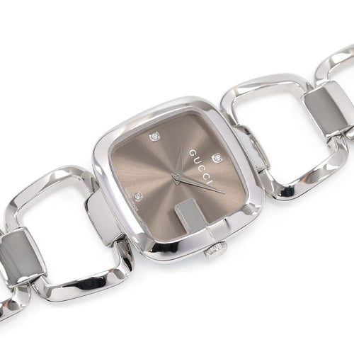 Gucci G-Gucci Brown Square Dial 3 Diamond Ladies Watch YA125401