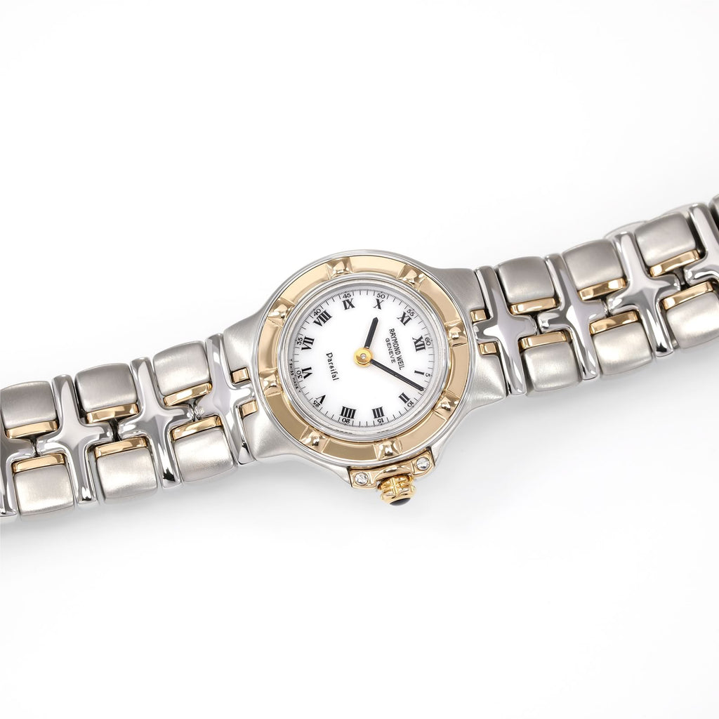 Raymond Weil Parsifal Ladies White Dial Watch with 18k Gold Two Tone 9690/1