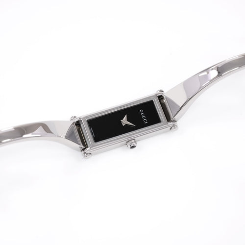 Gucci 1500L Ladies Rectangular Black Dial Watch on Small Bangle