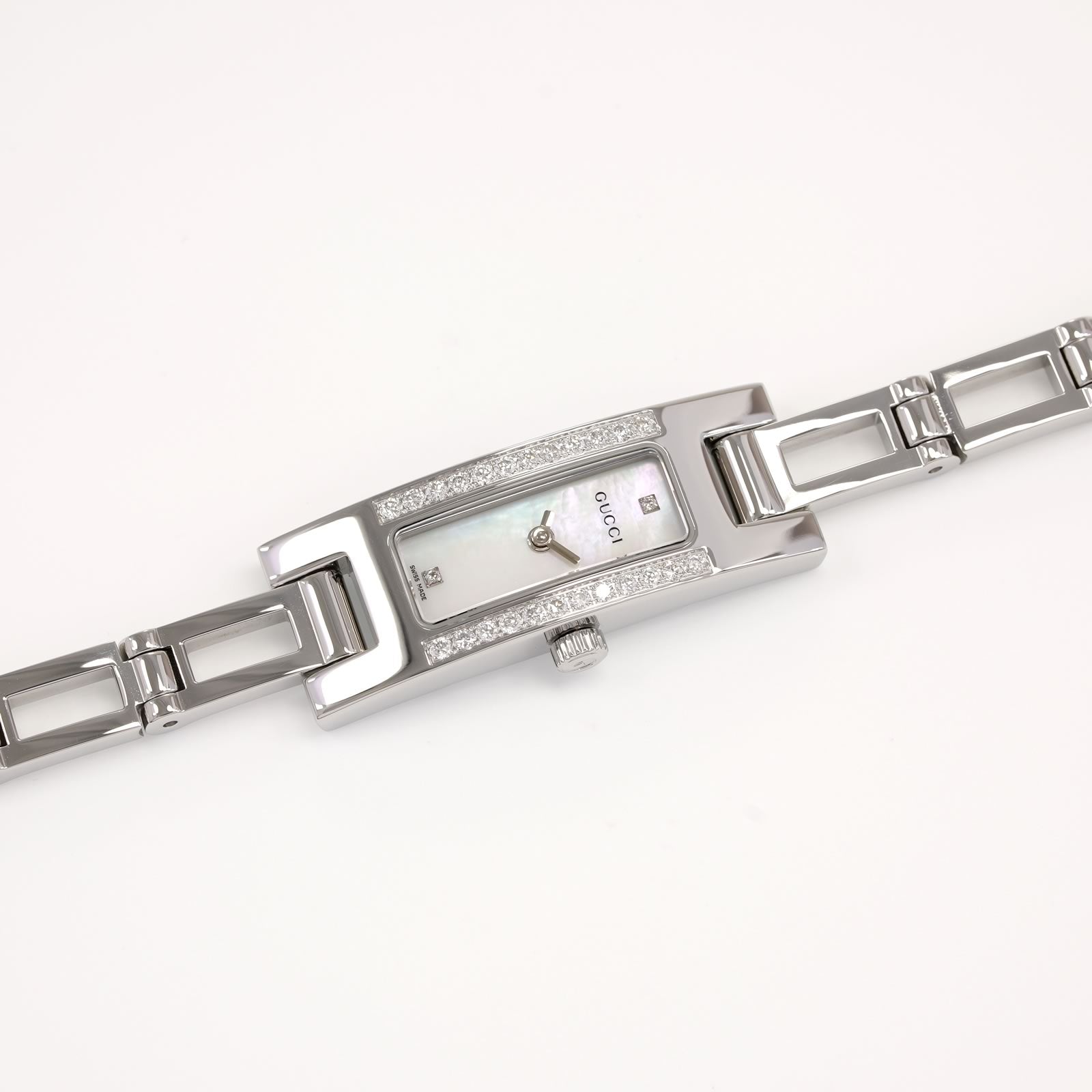 Gucci 3900L Ladies White Mother of Pearl Dial Rectangular watch with diamonds