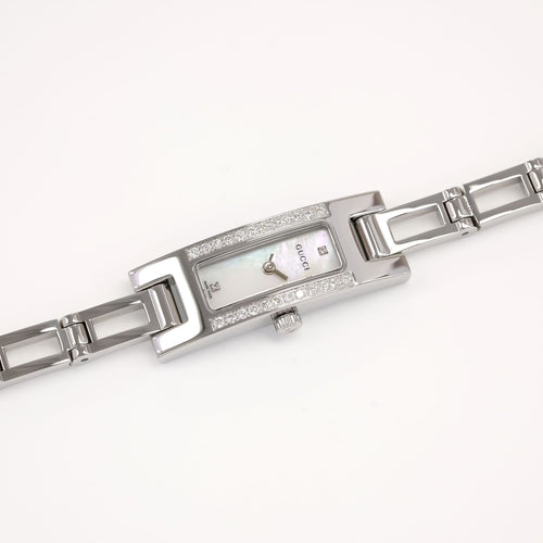 Gucci 3900L Ladies White Mother of Pearl Dial Rectangular watch with diamonds