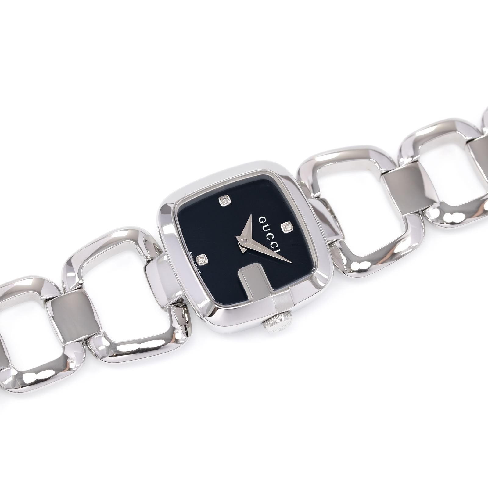 Gucci G-Gucci Ladies Black Dial 3 Diamonds bracelet watch YA125509