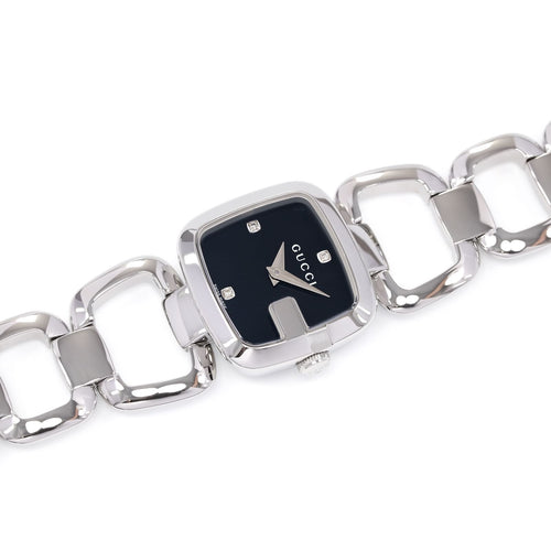 Gucci G-Gucci Ladies Black Dial 3 Diamonds bracelet watch YA125509