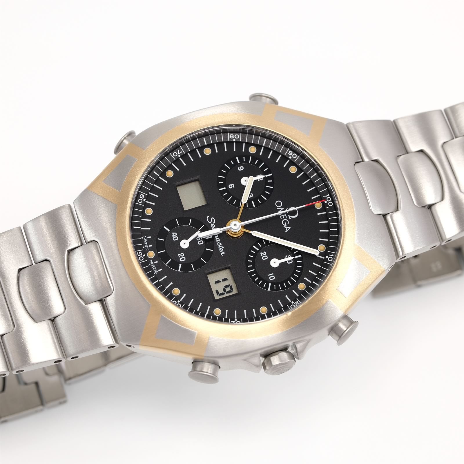 omega seamaster polaris シルバー×ゴールド Omega Seamaster Polaris Men's 38mm Black Chronograph 18k Gold