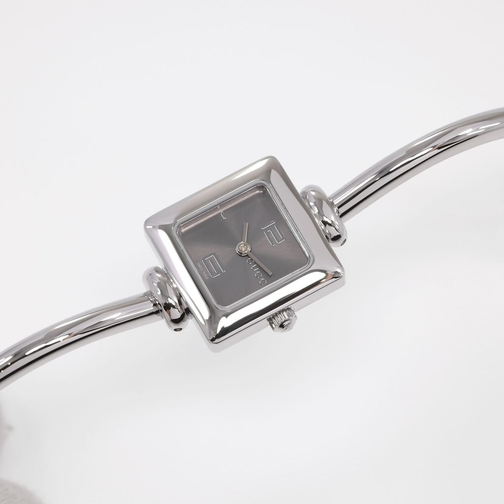 Gucci 1900L Ladies Grey Dial Square Stainless Steel Bangle Watch