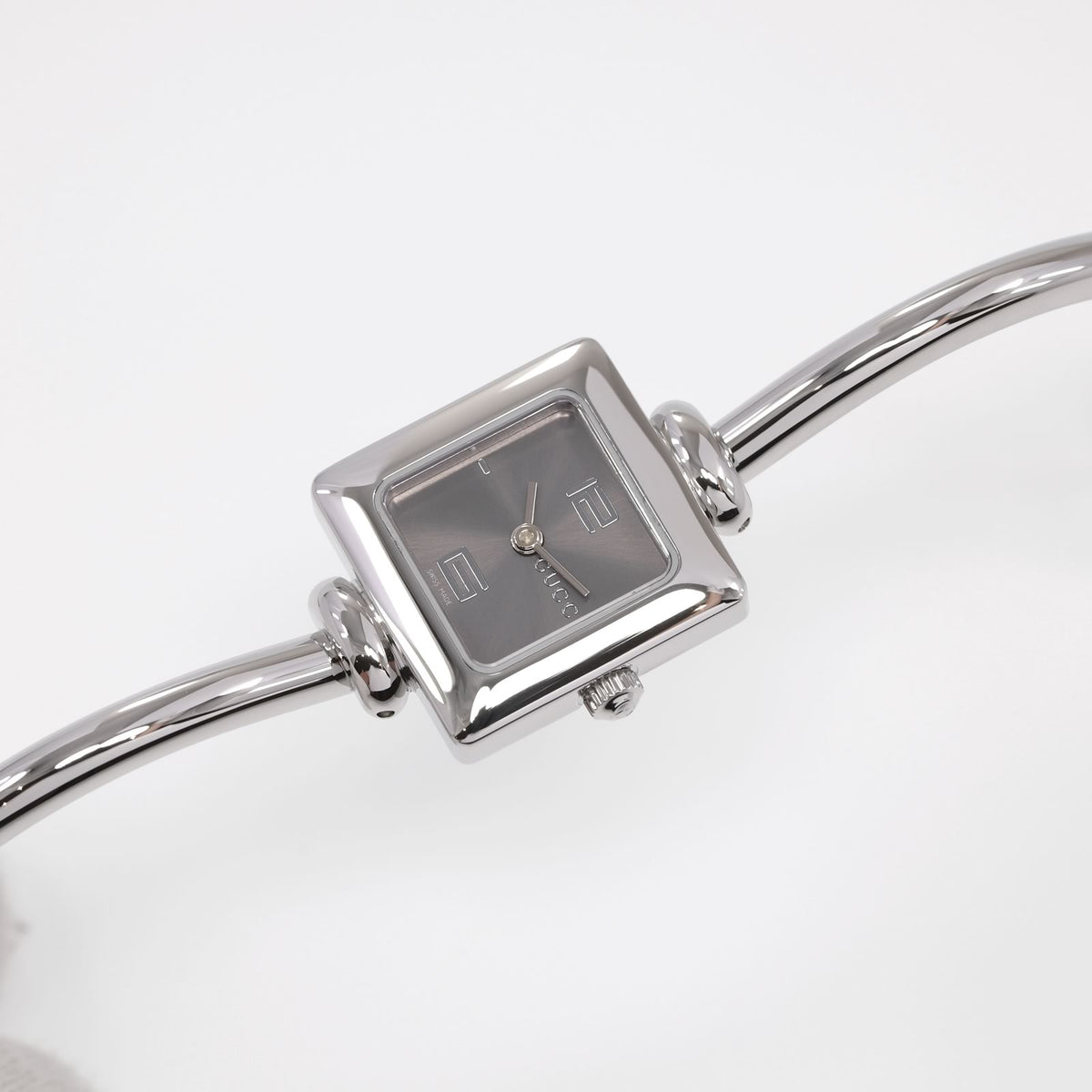 Gucci 1900L Ladies Grey Dial Square Stainless Steel Bangle Watch
