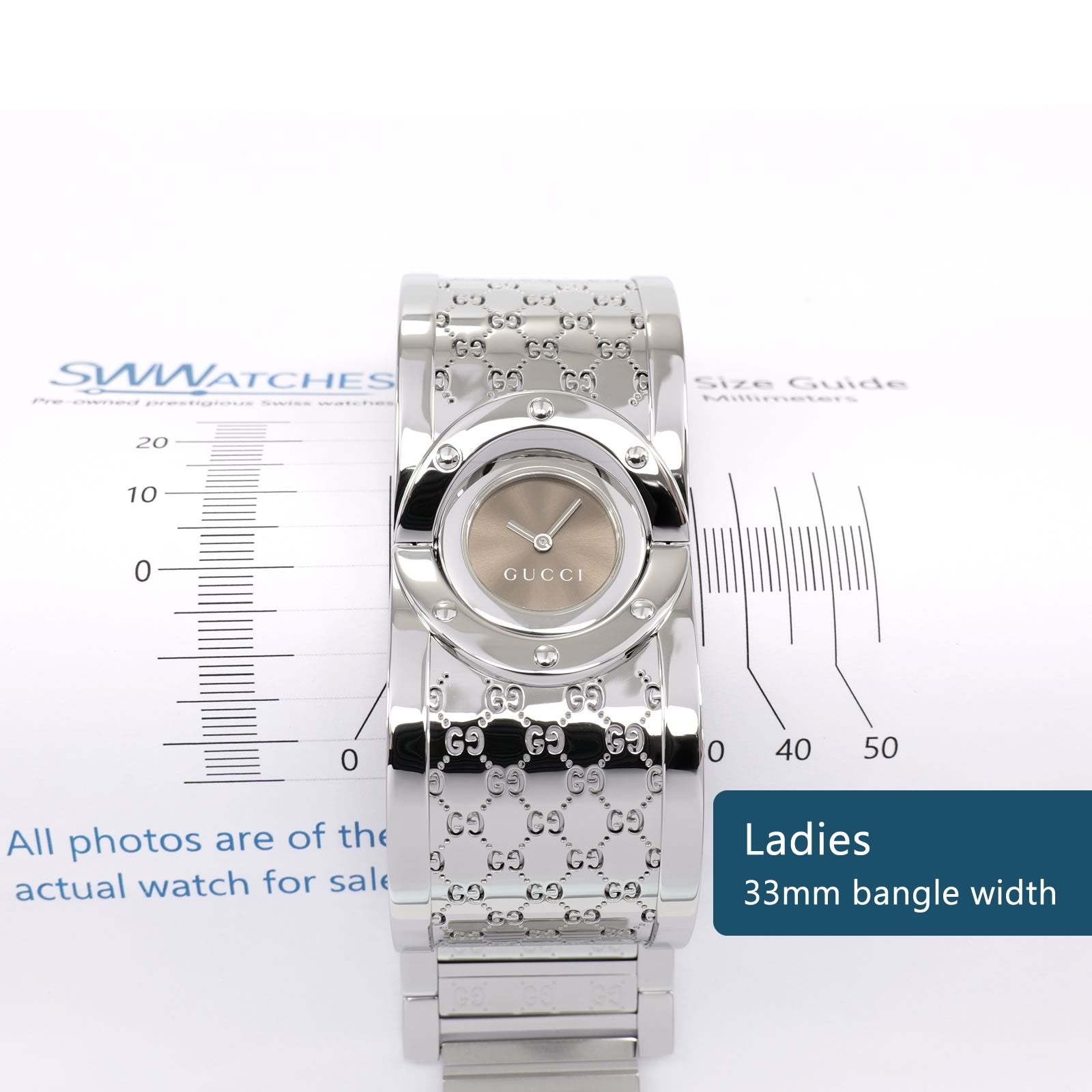 Gucci Twirl 112 Ladies 33mm bangle width 23mm case size