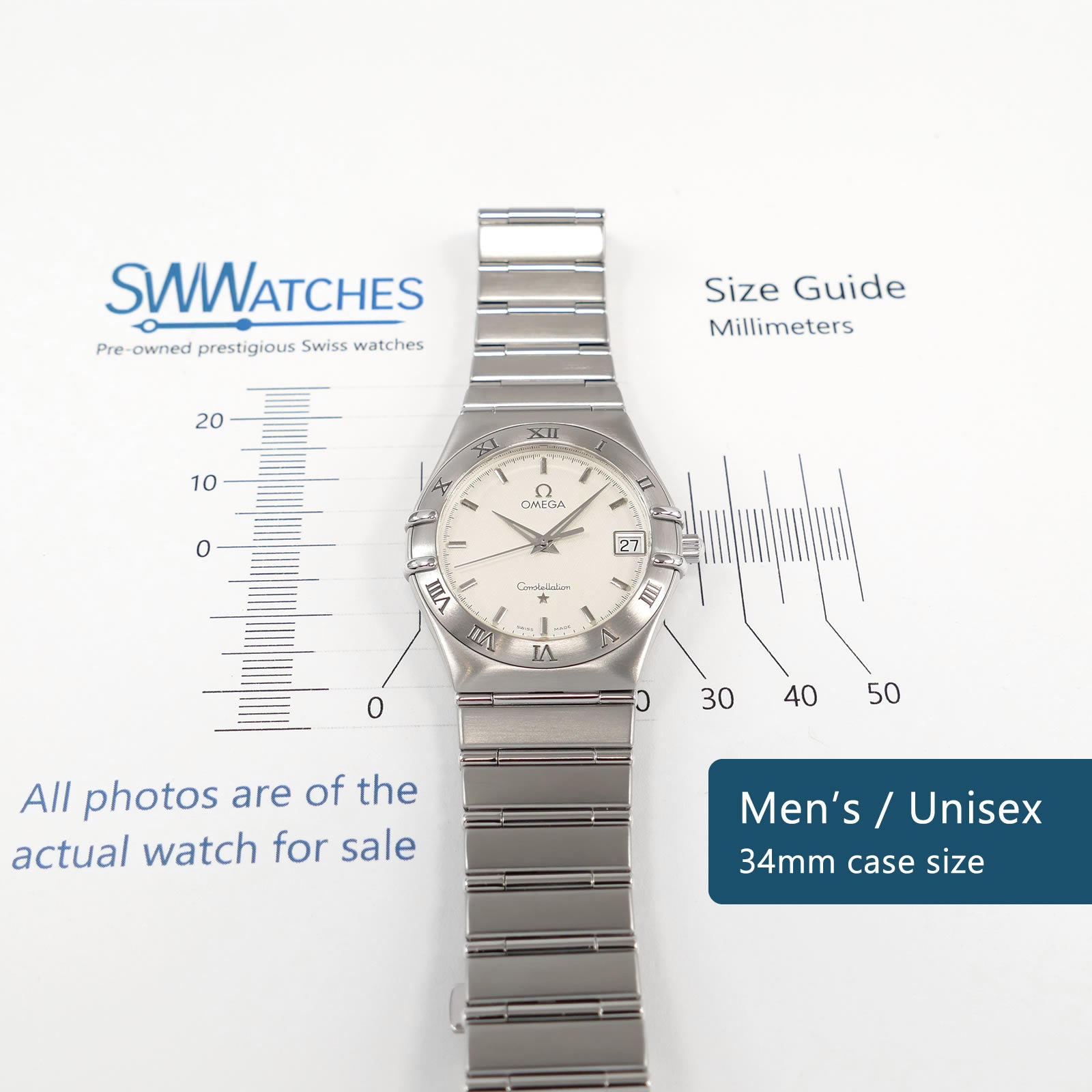 Omega Constellation 1512.30.00 Unisex 34mm Men's Mid Size case size
