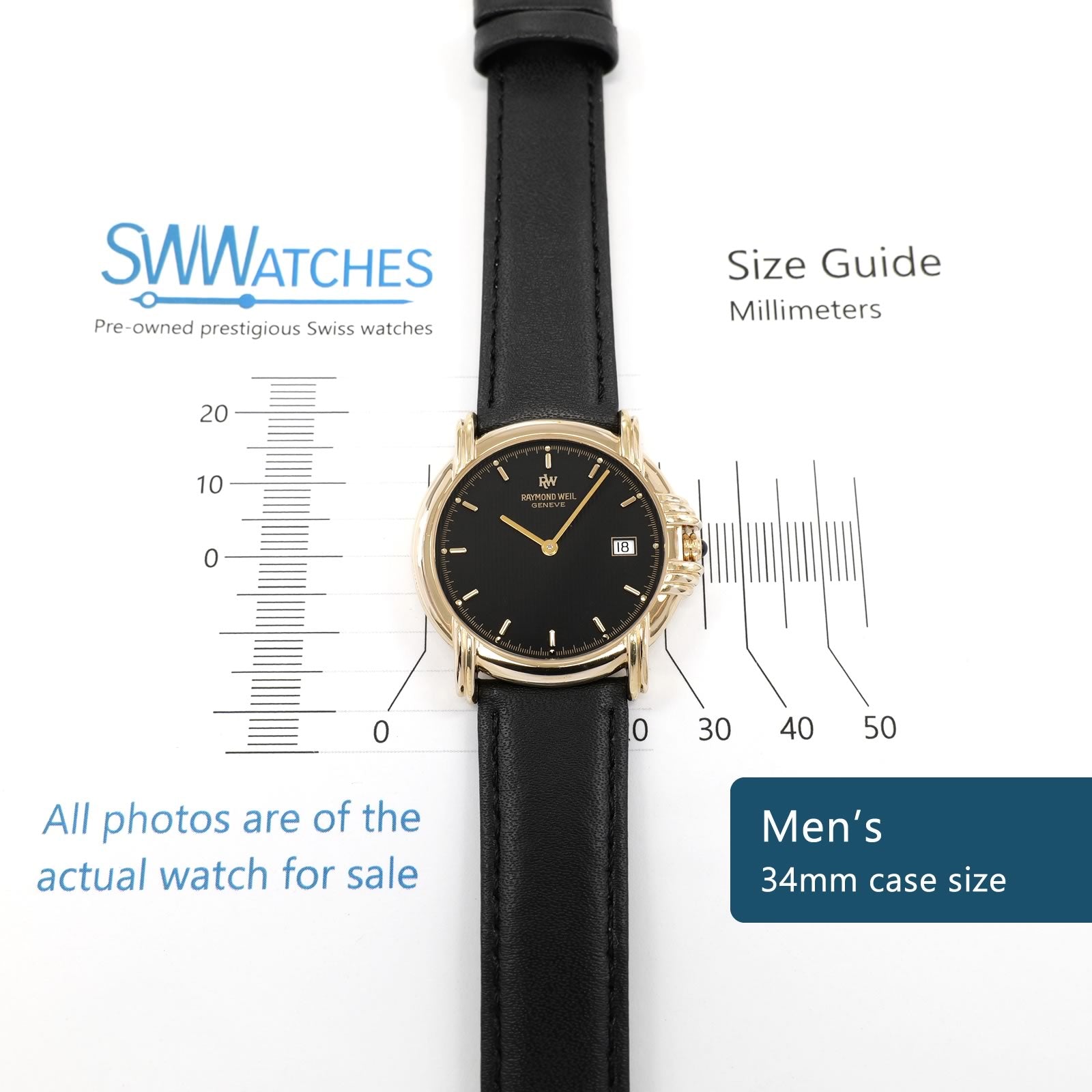 Raymond Weil Geneve 9155 Men's 34mm case size