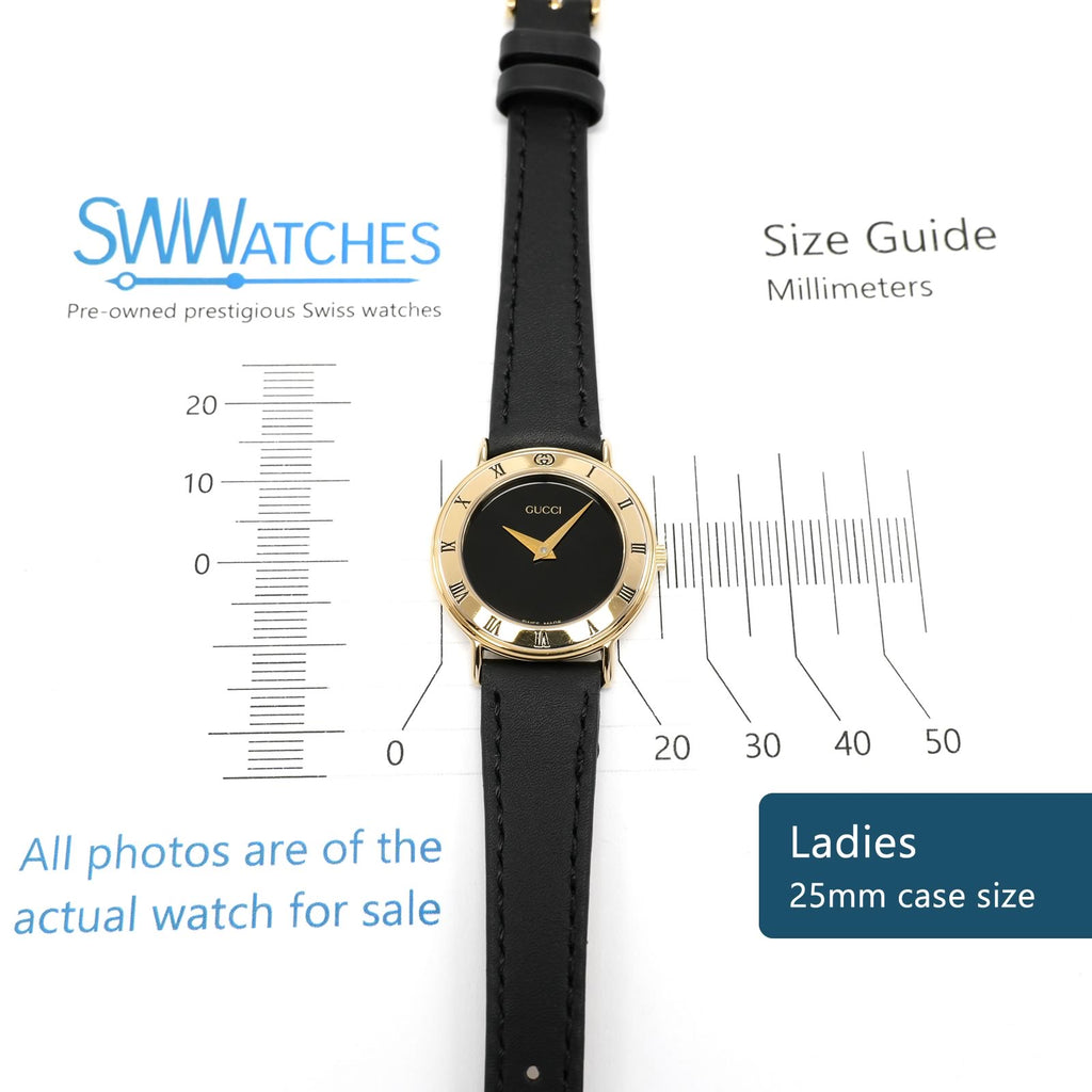 Gucci 3000L Black Dial 25mm Ladies Case size 18k