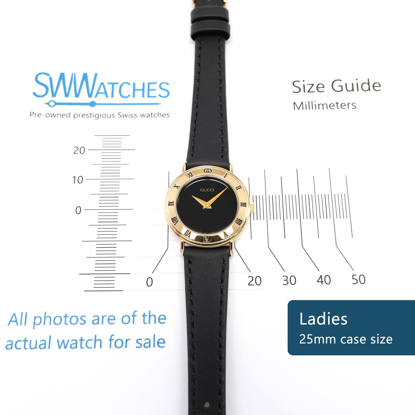 Gucci 3000L Black Dial 25mm Ladies case size