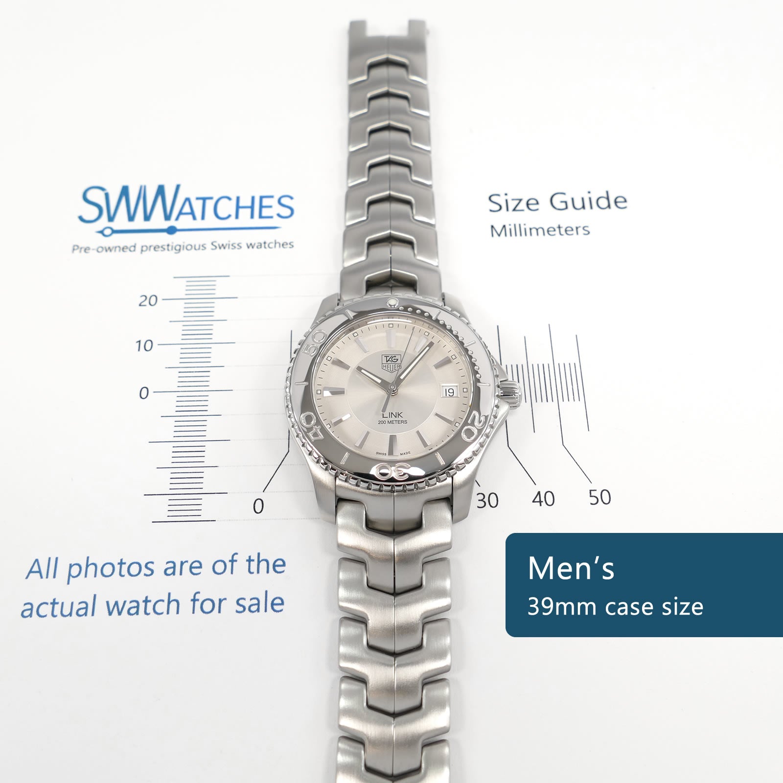 TAG Heuer Link WJ1111 Men's 39mm case size