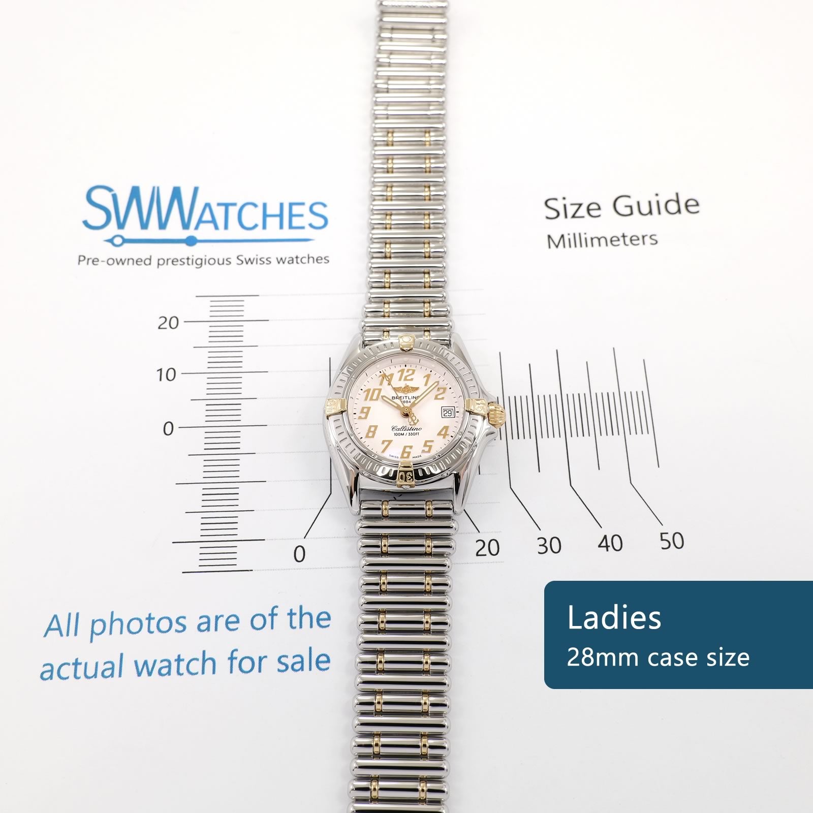 Breitling Callistino B52345 Ladies 28mm case size