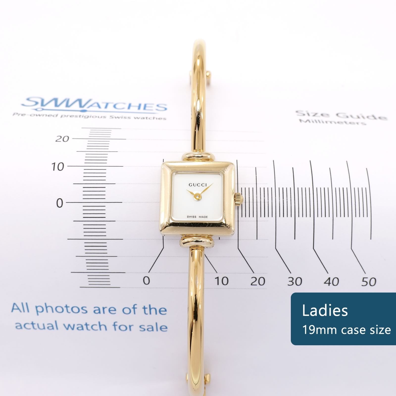 Gucci 1900L Ladies 19mm Square White Dial all 18k Gold Plated