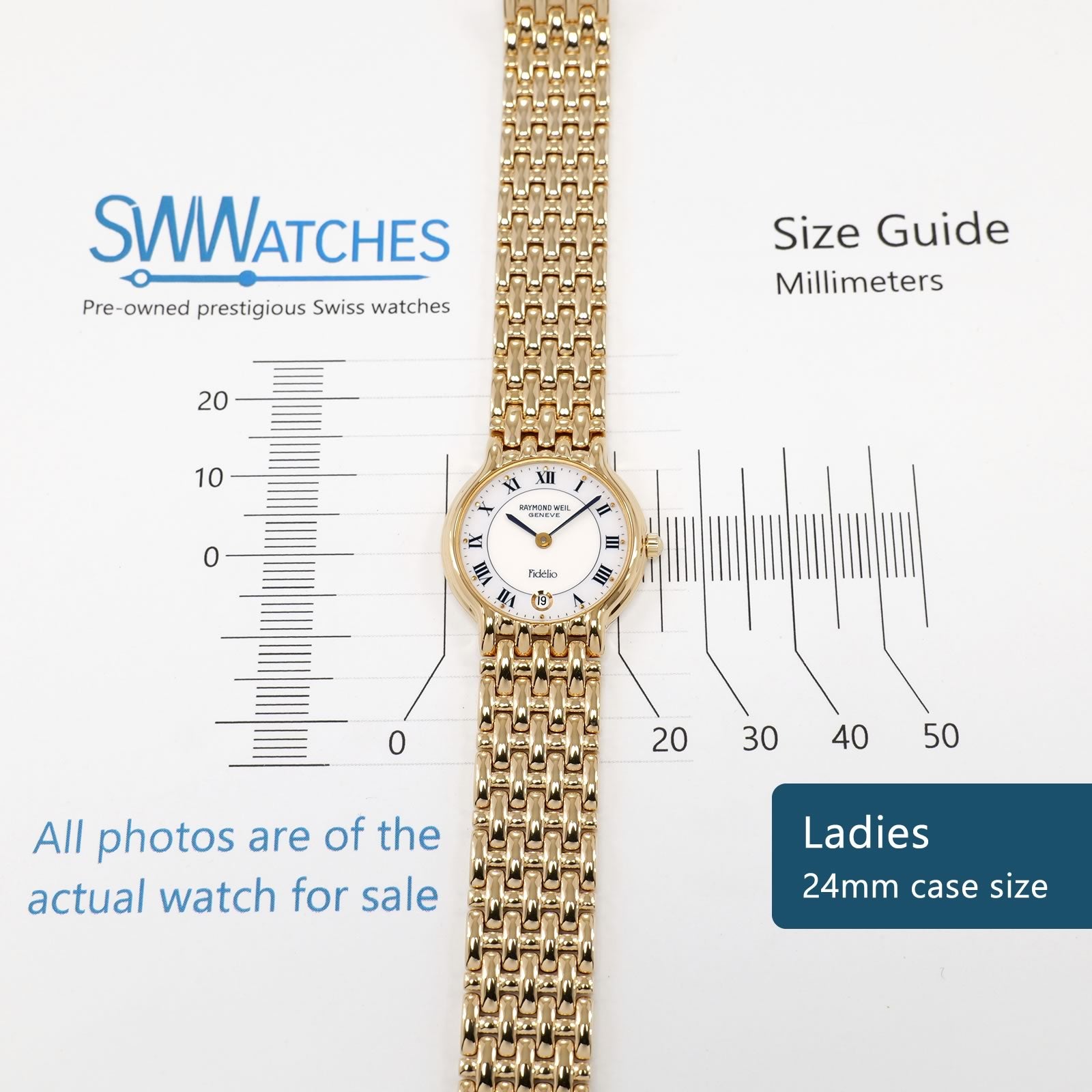 Raymond Weil Fidélio 4702 Ladies 24mm White & Blue Dial 18k Gold