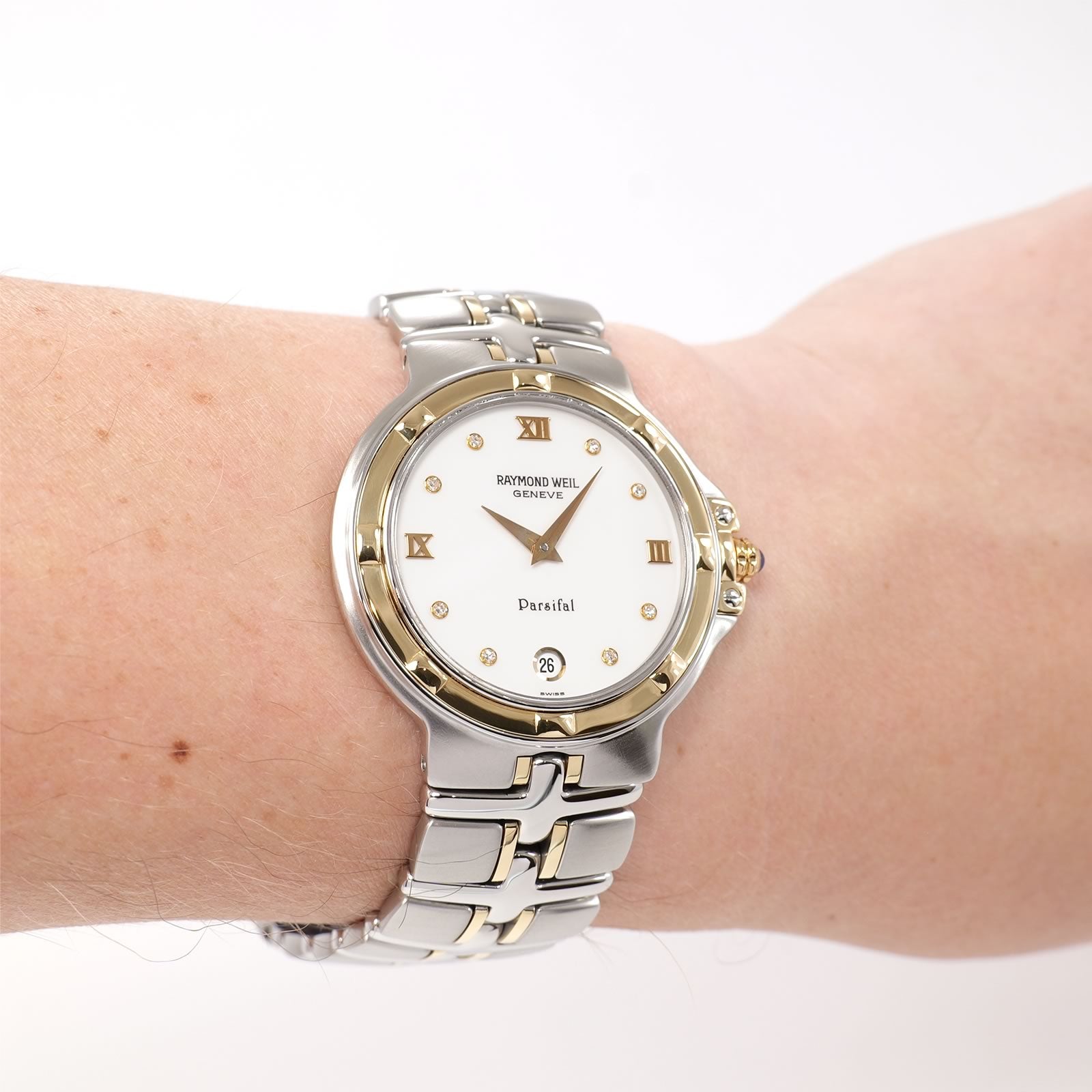 Raymond Weil Parsifal 9190 Men's White Dial Two Tone watch on the wrist