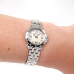 Raymond Weil Tango 5799 Ladies White Mother of Pearl dial watch on the wrist