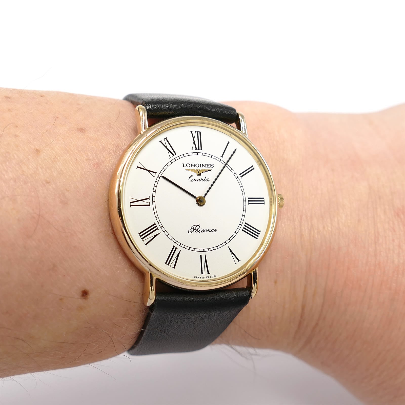 Longines Présence Men's 32mm 18k Gold Plated on the wrist