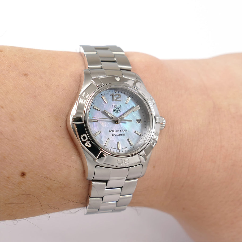 TAG Heuer Aquaracer WAF1417 Blue Mother of Pearl Dial on the wrist
