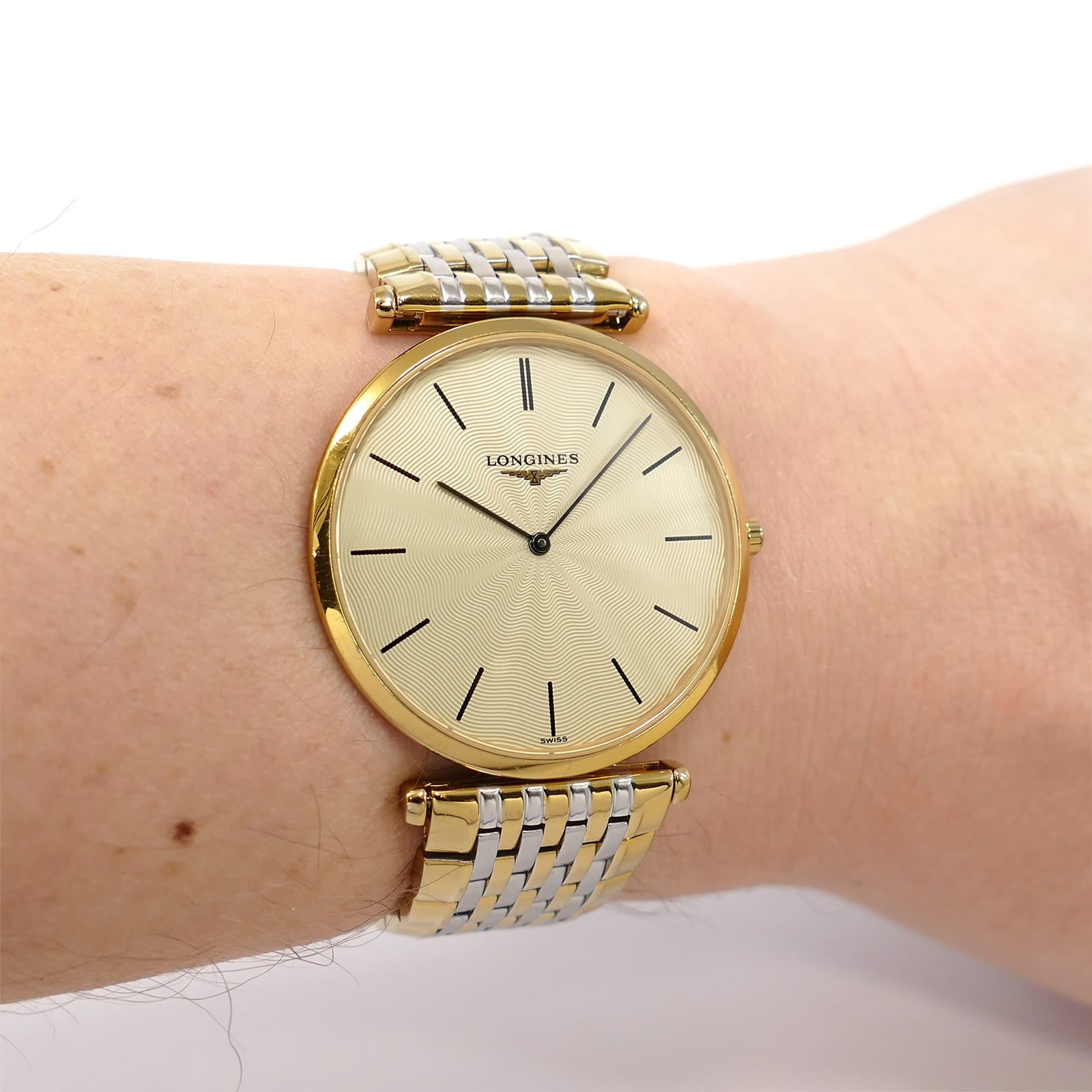 Longines La Grande L4.709.2 Classique Champagne Dial on the wrist