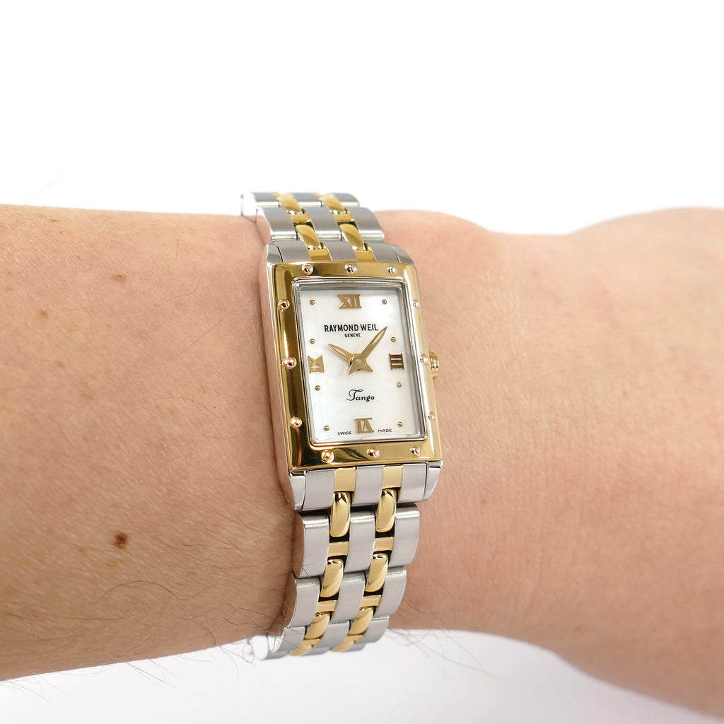 Raymond Weil Tango 5971 White Dial 18k Gold on the wrist