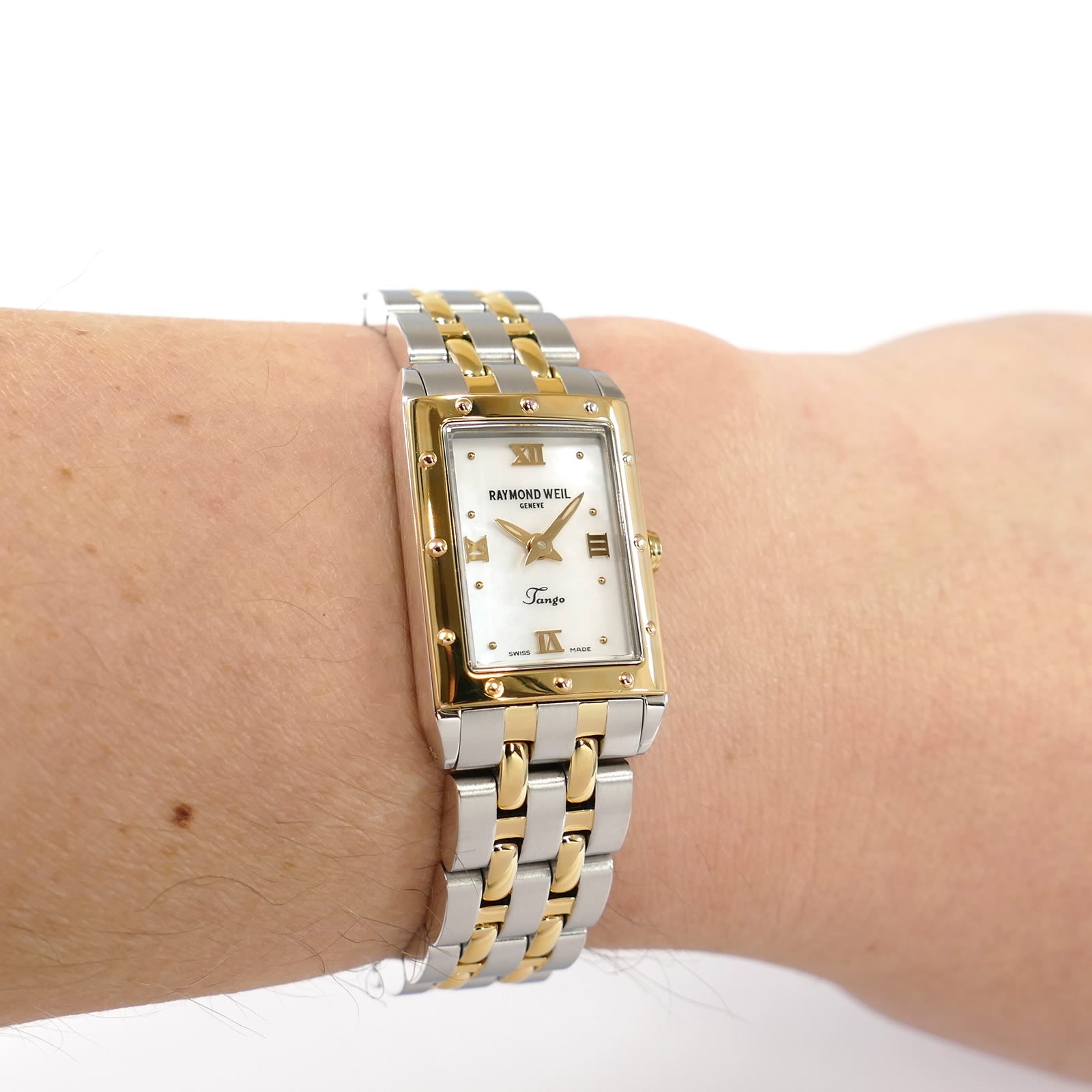 Raymond Weil Tango 5971 White Dial 18k Gold on the wrist