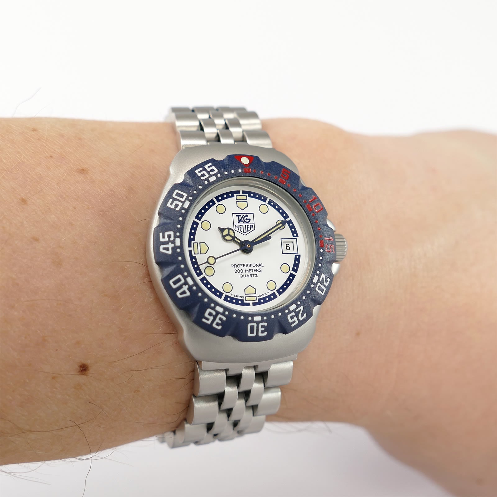 TAG Heuer Formula 1 WA1419 White & Blue dial on the wrist
