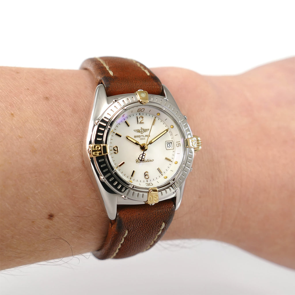 Breitling Callistino B52045 White Mother of Pearl with 18k Gold accents on the wrist