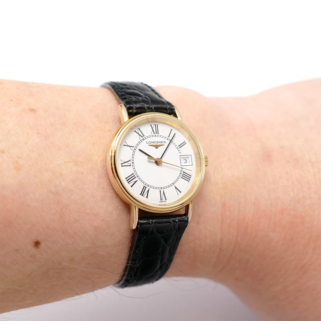 Longines Présence L4.136.2 White Roman Numeral Dial 18k Gold Plated Ladies 23mm on the wrist