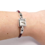 Gucci Mini G 102 White Mother of Pearl Red Leather Square on the wrist