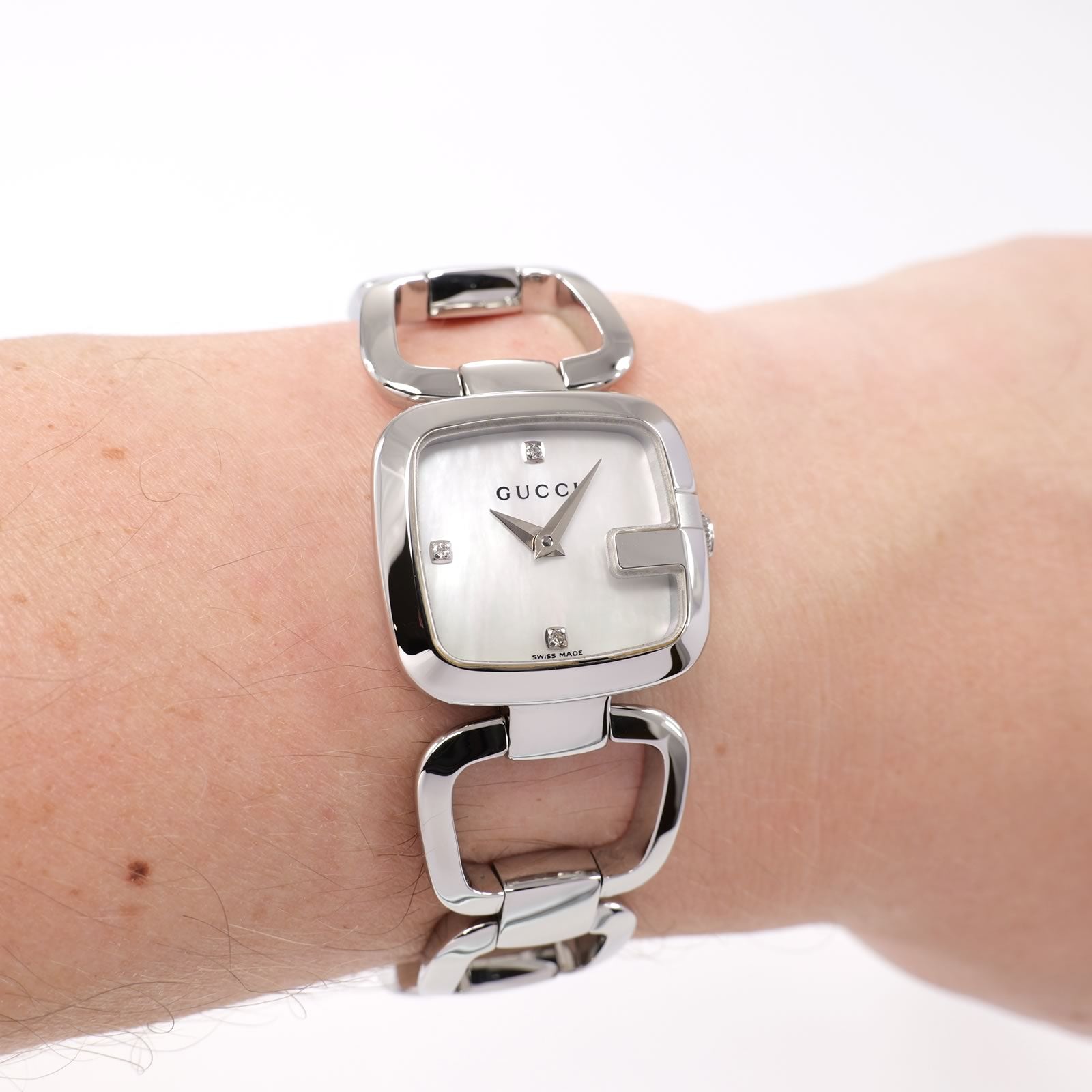 Gucci G YA125502 Square Mother of Pearl Dial on the wrist