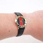 Gucci 3000L Red and Green Dial 18k Gold Plated on the wrist