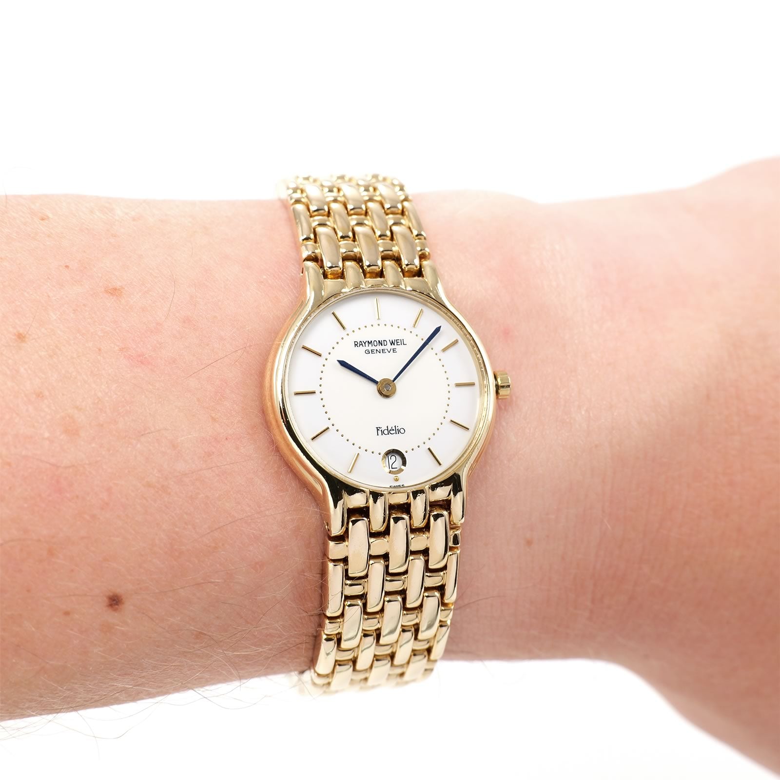 Raymond Weil Fidélio 4702 White and Blue Dial 18k Gold Plated