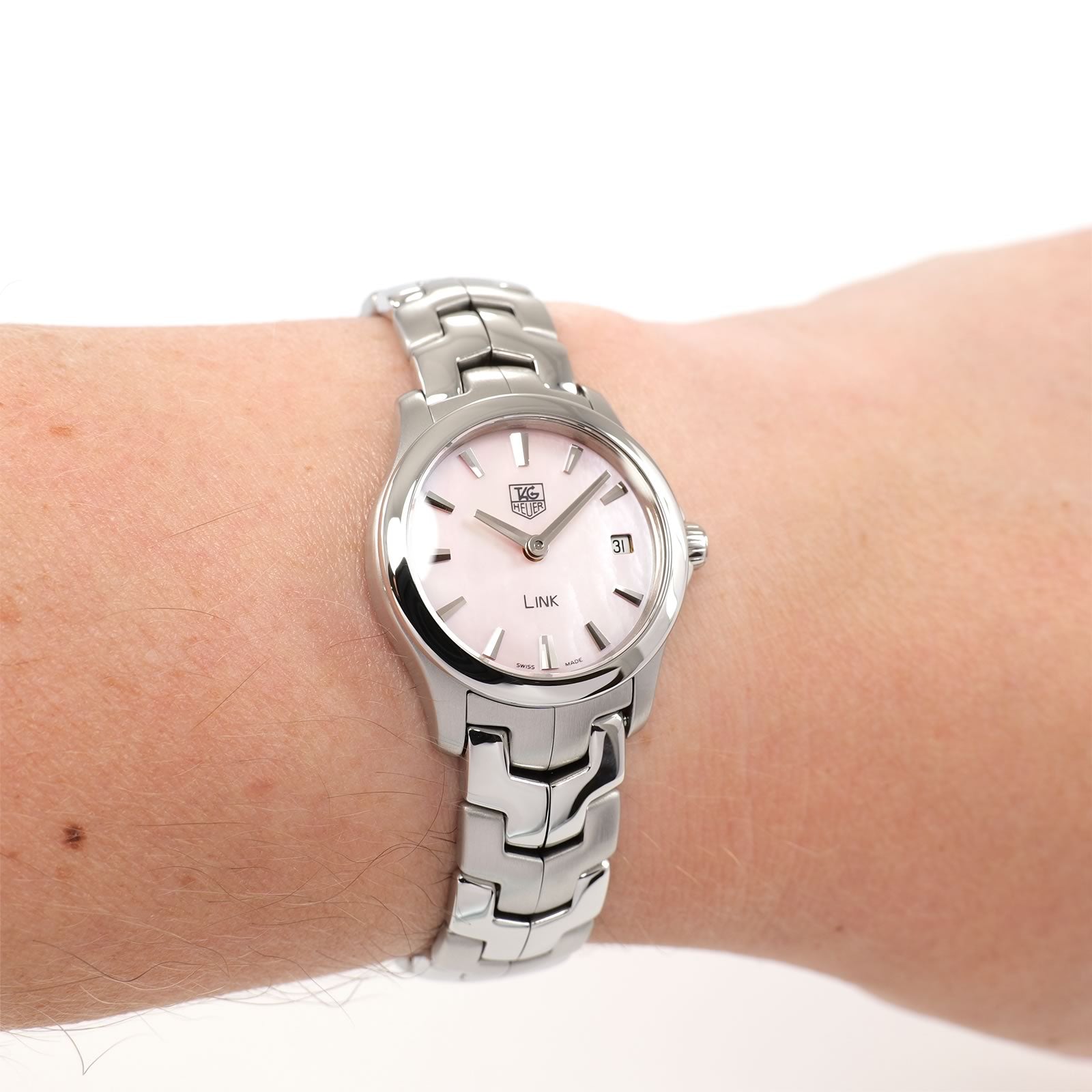 TAG Heuer Link WJF1412 Pink Mother of Pearl WJF1412.BA0585 on the wrist