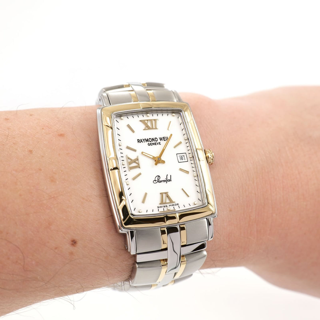 Raymond Weil Parsifal 9340 White Dial & Solid 18k Gold watch on the wrist