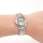 TAG Heuer Aquaracer WAF1412 Silver Sunburst Dial ladies watch on the wrist