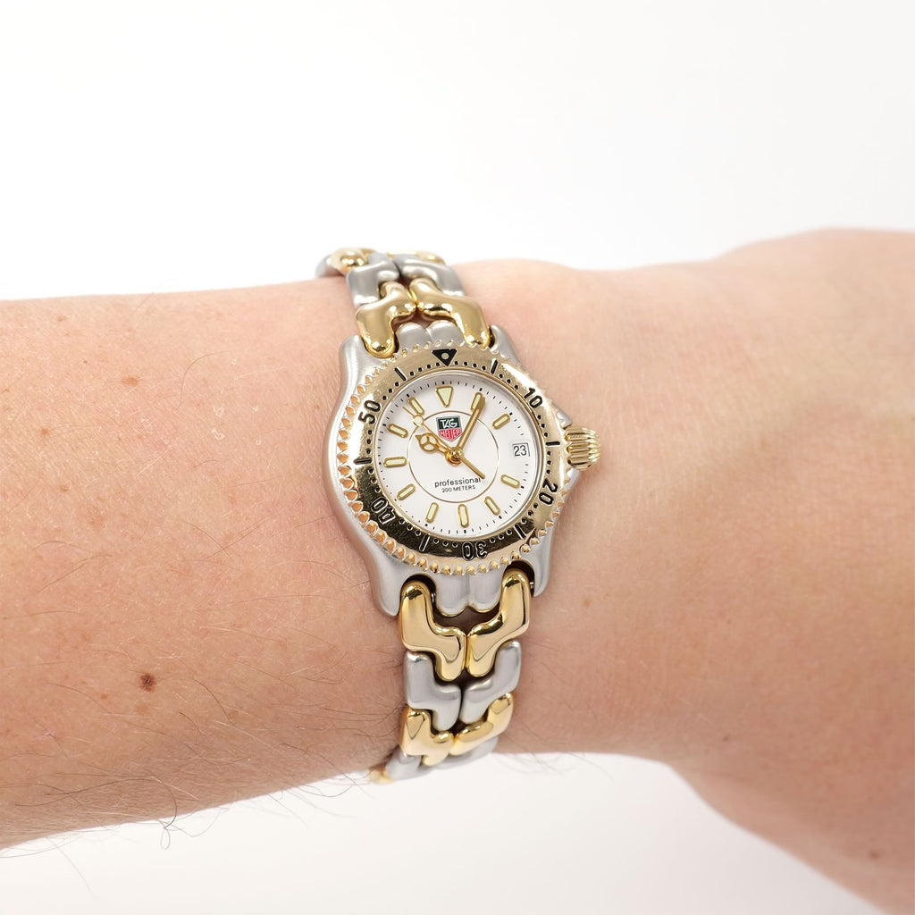 TAG Heuer SEL WG1422-0 White Dial 18k Gold Plated bezel on the wrist