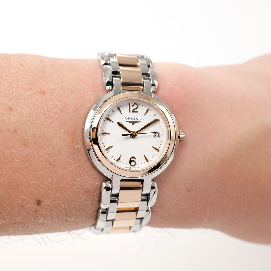 Longines PrimaLuna L8.110.5 White Dial & 18k Rose Gold on the wrist
