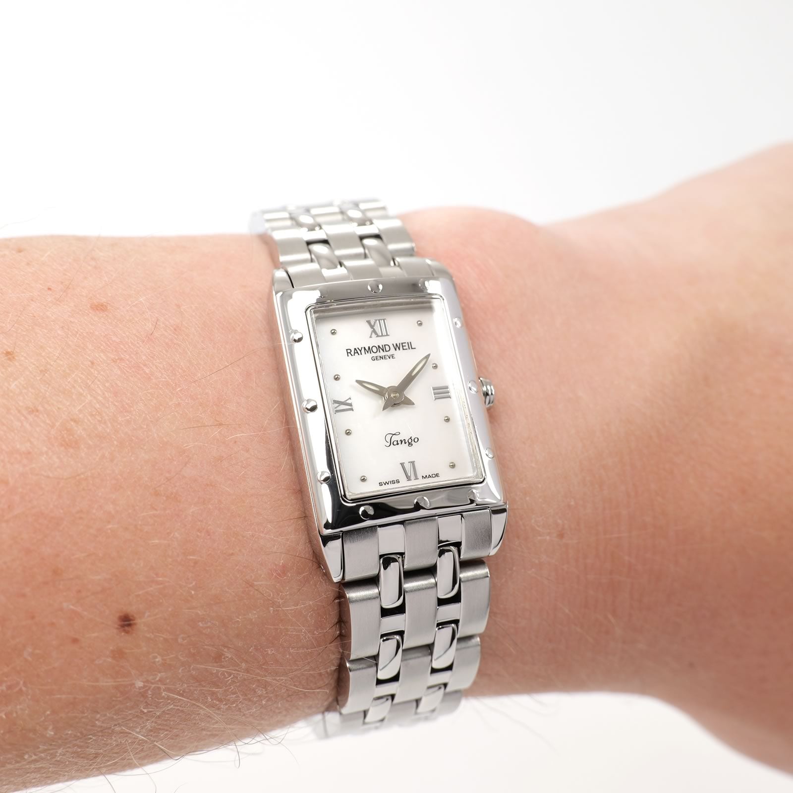 Raymond Weil Tango 5971 White Mother of Pearl Dial on the wrist