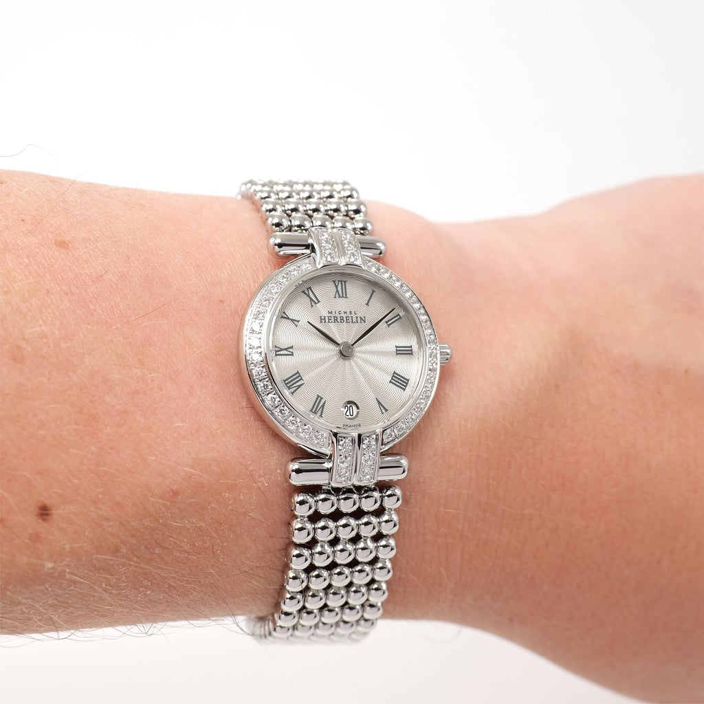 Michel Herbelin Perles 16873.B Silver Guilloche Dial on the wrist