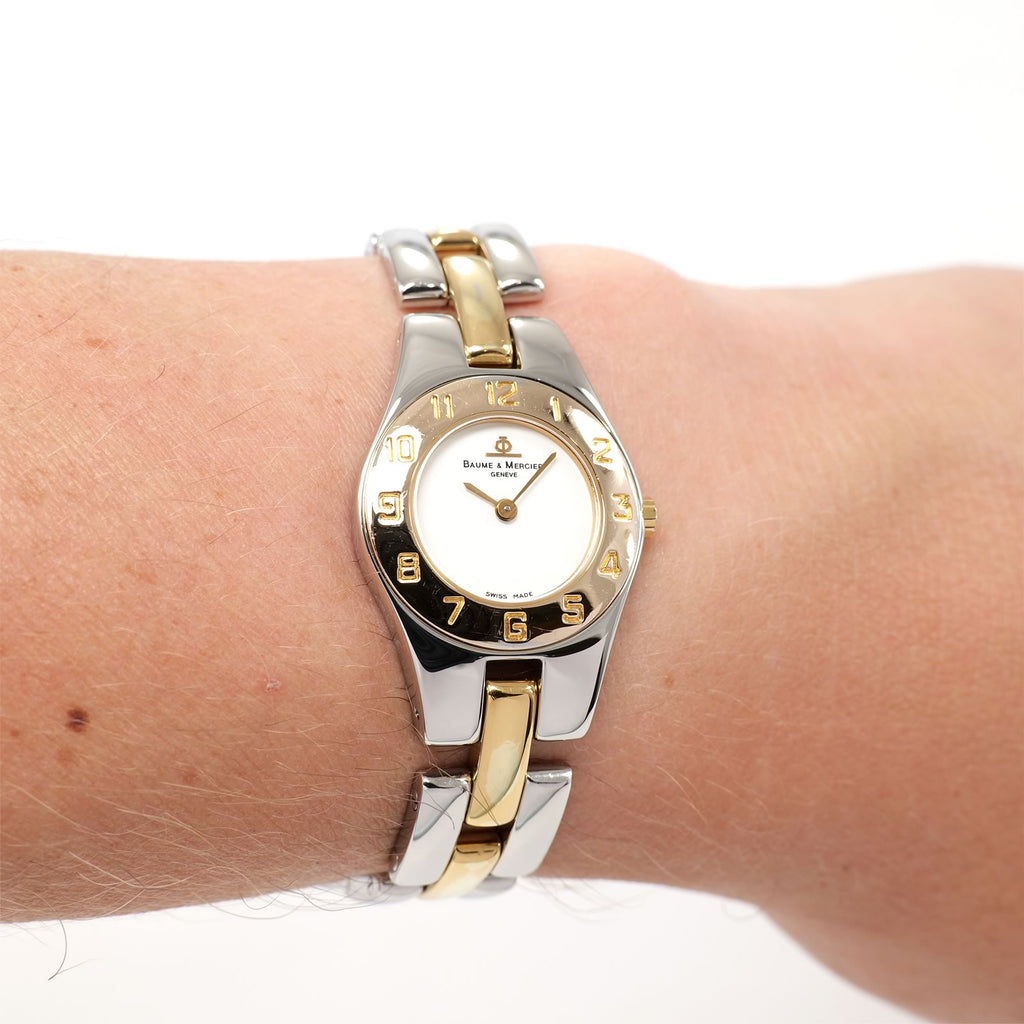 Baume & Mercier Linea White Dial 18k Gold Plated MV045203 on the wrist