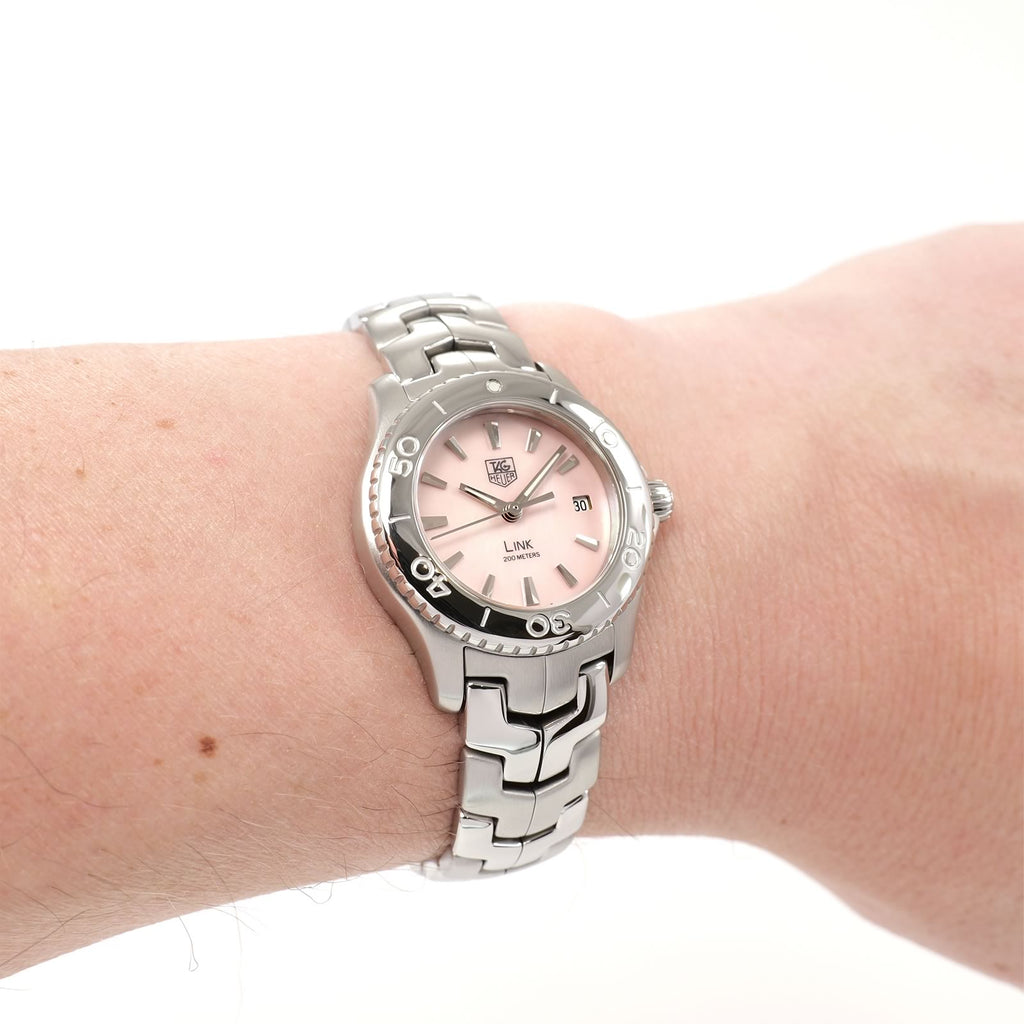 TAG Heuer Link WJ1315-1 Pink Mother of Pearl ladies watch on the wrist