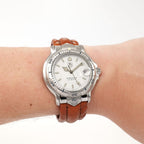 TAG Heuer 6000 WH1111 White Dial on Brown Leather Strap on the wrist