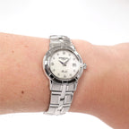 Raymond Weil Parsifal 9441 Ladies White Mother of Pearl watch on the wrist